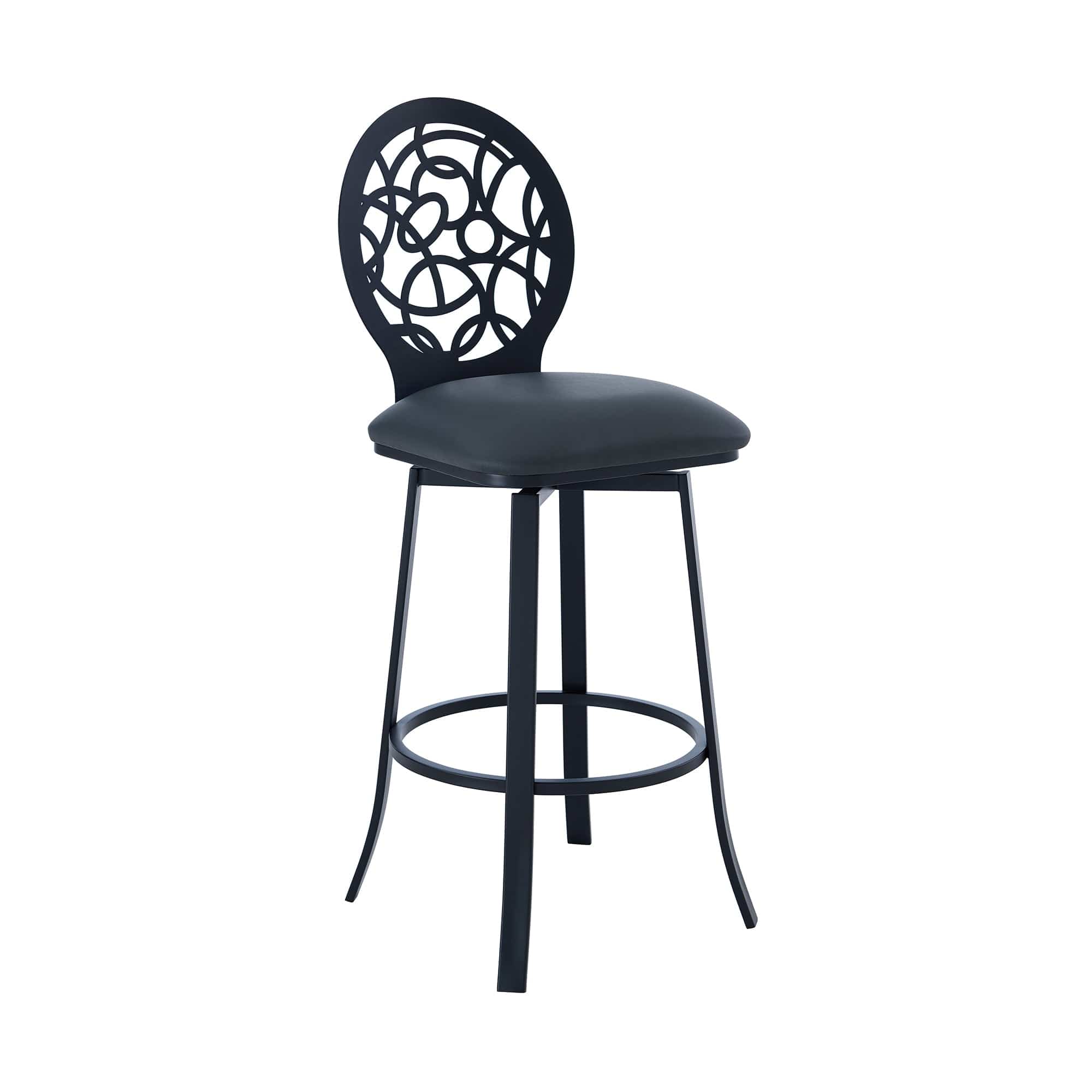 Armen Living Barstool Armen Living | Lotus Contemporary 30" Bar Height Barstool in Matte Black Finish and Gray Faux Leather | LCLTBAMBGR30