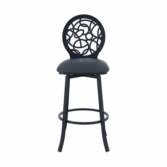 Armen Living Barstool Armen Living | Lotus Contemporary 30" Bar Height Barstool in Matte Black Finish and Gray Faux Leather | LCLTBAMBGR30