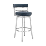 Armen Living Barstool Armen Living | Madrid 26" Counter Height Swivel Blue Faux Leather and Brushed Stainless Steel Bar Stool | LCMABABSBLU26