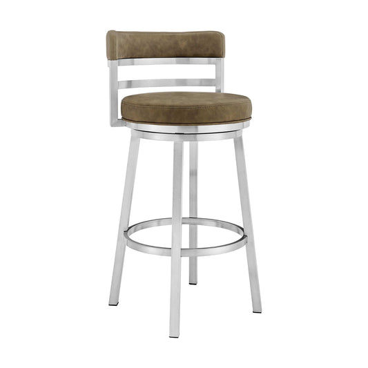 Armen Living Barstool Armen Living | Madrid 26" Counter Height Swivel Green Faux Leather and Brushed Stainless Steel Bar Stool | LCMABABSGRN26