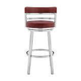 Armen Living Barstool Armen Living | Madrid 26" Counter Height Swivel Red Faux Leather and Brushed Stainless Steel Bar Stool | LCMABABSRED26