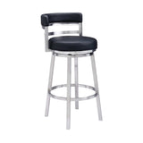 Armen Living Barstool Armen Living | Madrid 30" Bar Height Swivel Black Faux Leather and Brushed Stainless Steel Bar Stool | LCMABABSBL30