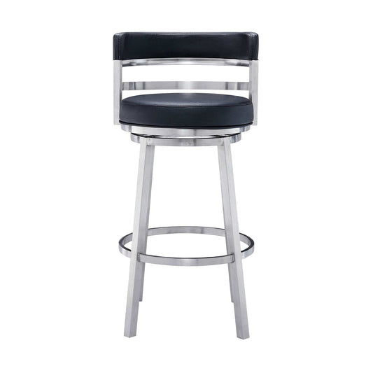 Armen Living Barstool Armen Living | Madrid 30" Bar Height Swivel Black Faux Leather and Brushed Stainless Steel Bar Stool | LCMABABSBL30