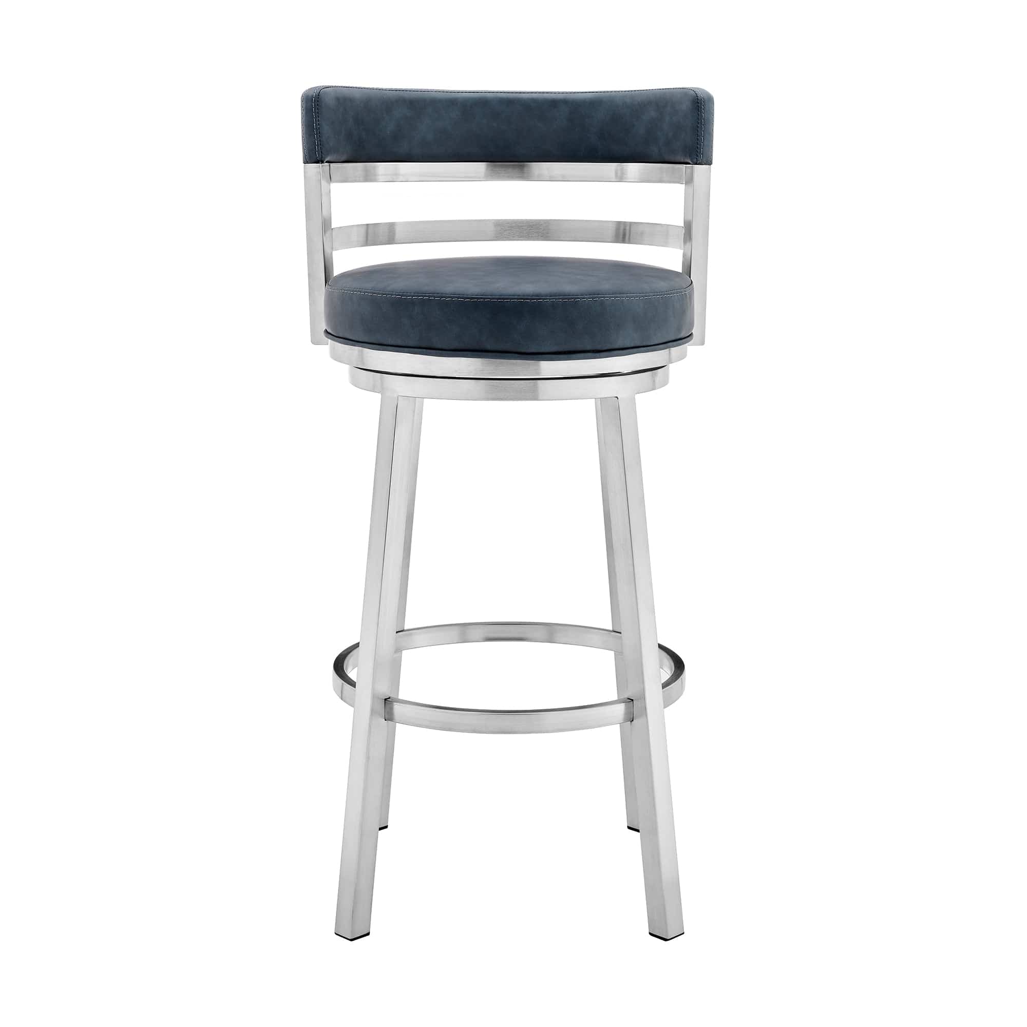 Armen Living Barstool Armen Living | Madrid 30" Bar Height Swivel Blue Faux Leather and Brushed Stainless Steel Bar Stool | LCMABABSBLU30