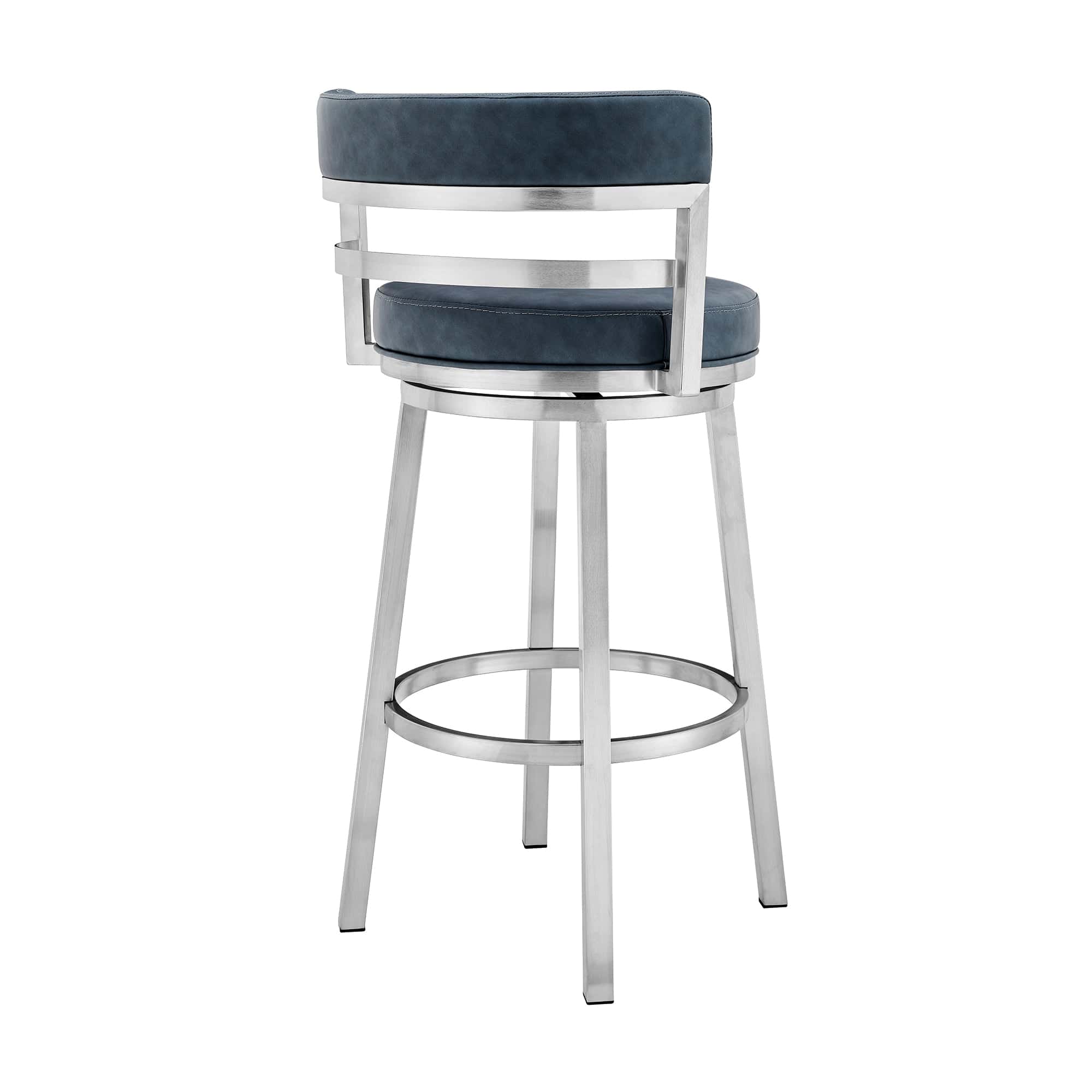 Armen Living Barstool Armen Living | Madrid 30" Bar Height Swivel Blue Faux Leather and Brushed Stainless Steel Bar Stool | LCMABABSBLU30