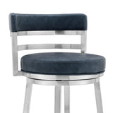 Armen Living Barstool Armen Living | Madrid 30" Bar Height Swivel Blue Faux Leather and Brushed Stainless Steel Bar Stool | LCMABABSBLU30
