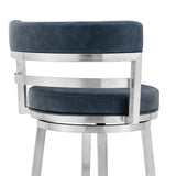 Armen Living Barstool Armen Living | Madrid 30" Bar Height Swivel Blue Faux Leather and Brushed Stainless Steel Bar Stool | LCMABABSBLU30