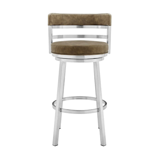 Armen Living Barstool Armen Living | Madrid 30" Bar Height Swivel Green Faux leather and Brushed Stainless Steel Bar Stool | LCMABABSGRN30