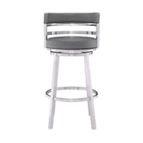 Armen Living Barstool Armen Living | Madrid 30" Bar Height Swivel Grey Faux Leather and Brushed Stainless Steel Bar Stool | LCMABABSGR30