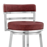 Armen Living Barstool Armen Living | Madrid 30" Bar Height Swivel Red Faux Leather and Brushed Stainless Steel Bar Stool | LCMABABSRED30