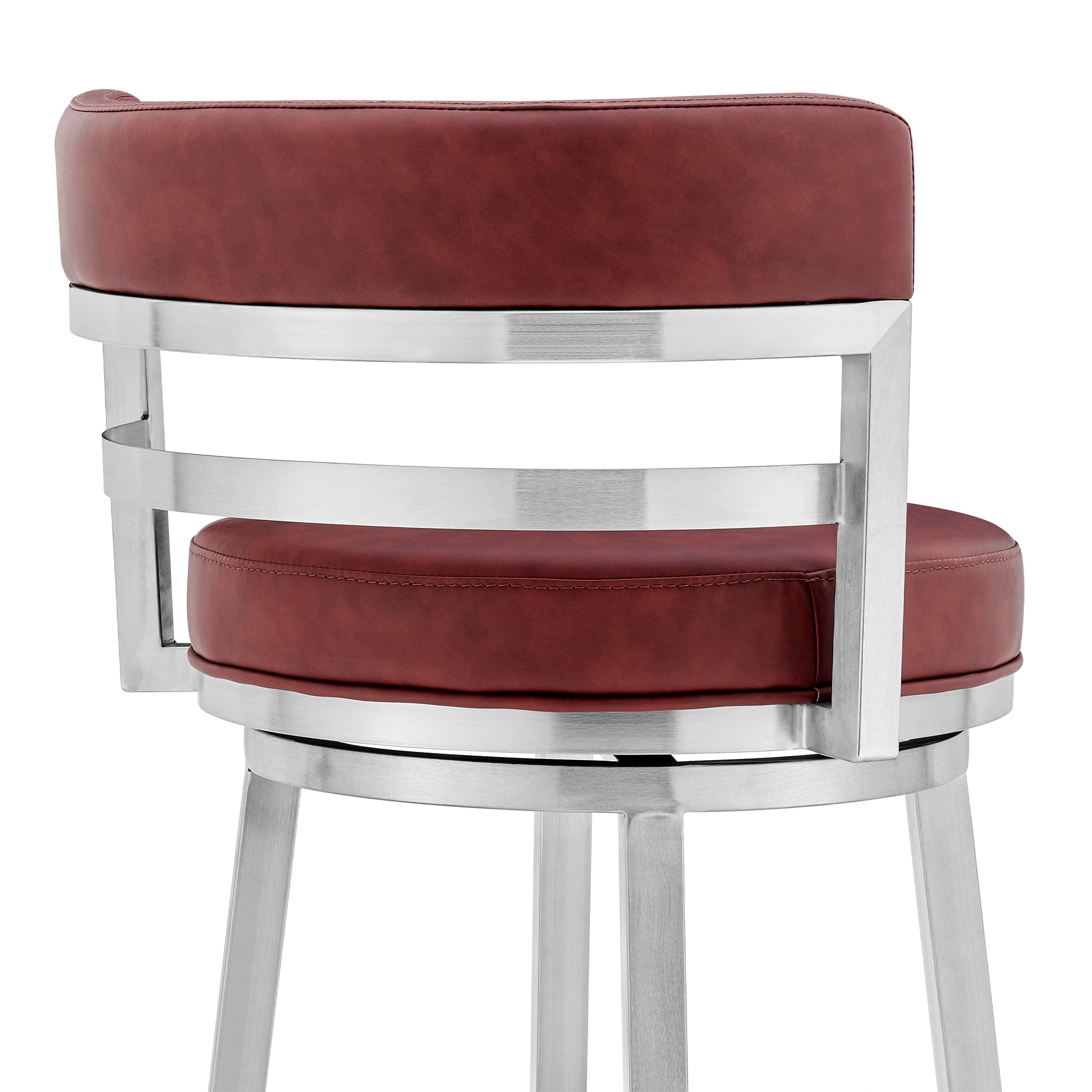 Armen Living Barstool Armen Living | Madrid 30" Bar Height Swivel Red Faux Leather and Brushed Stainless Steel Bar Stool | LCMABABSRED30