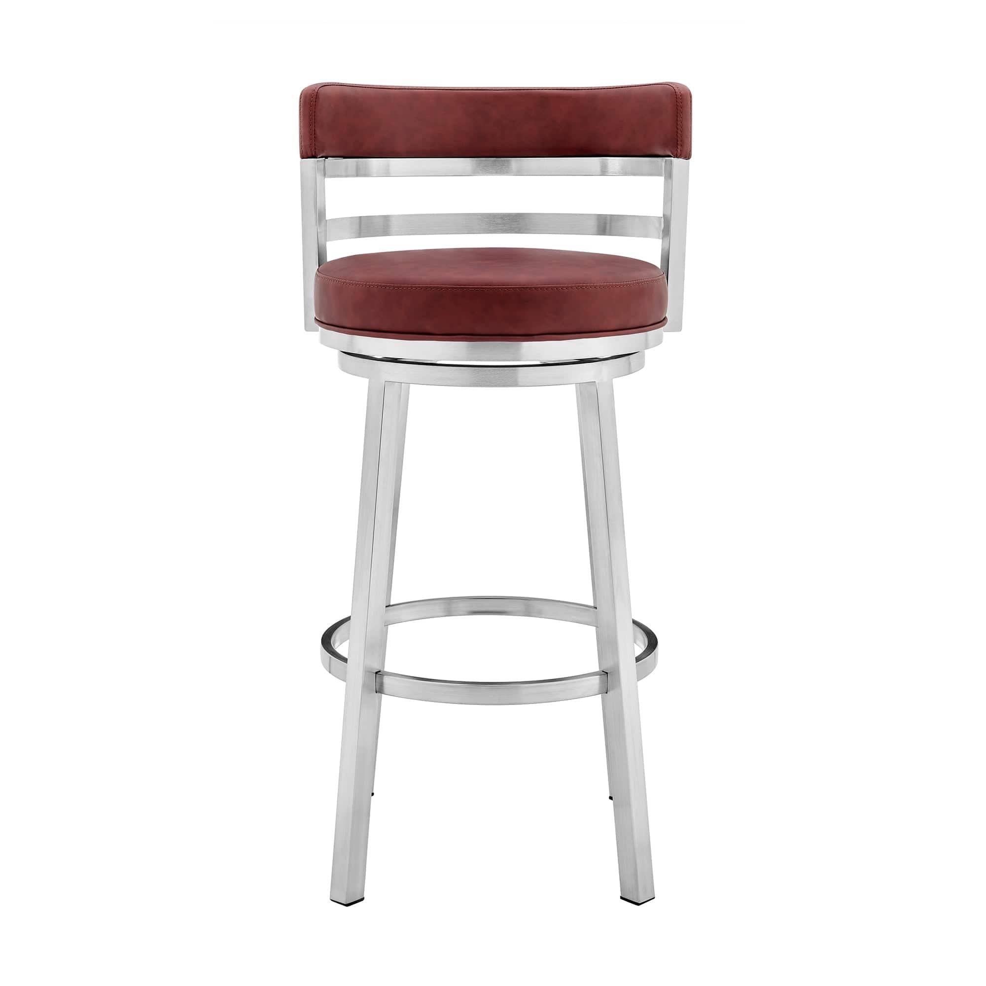 Armen Living Barstool Armen Living - Madrid 30" Bar Height Swivel Red Faux Leather and Brushed Stainless Steel Bar Stool | LCMABABSRED30
