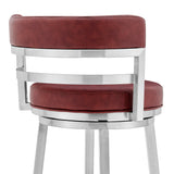 Armen Living Barstool Armen Living - Madrid 30" Bar Height Swivel Red Faux Leather and Brushed Stainless Steel Bar Stool | LCMABABSRED30