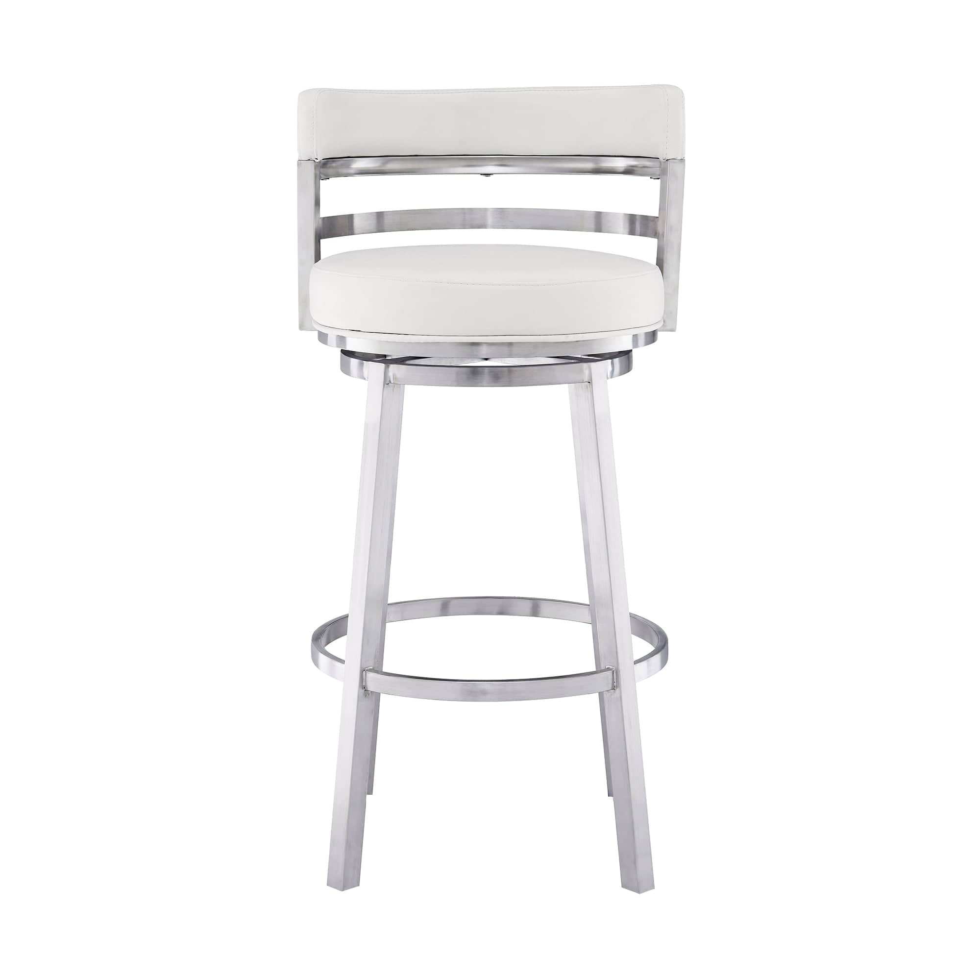 Armen Living Barstool Armen Living | Madrid 30" Bar Height Swivel White Faux Leather and Brushed Stainless Steel Bar Stool | LCMABABSWH30