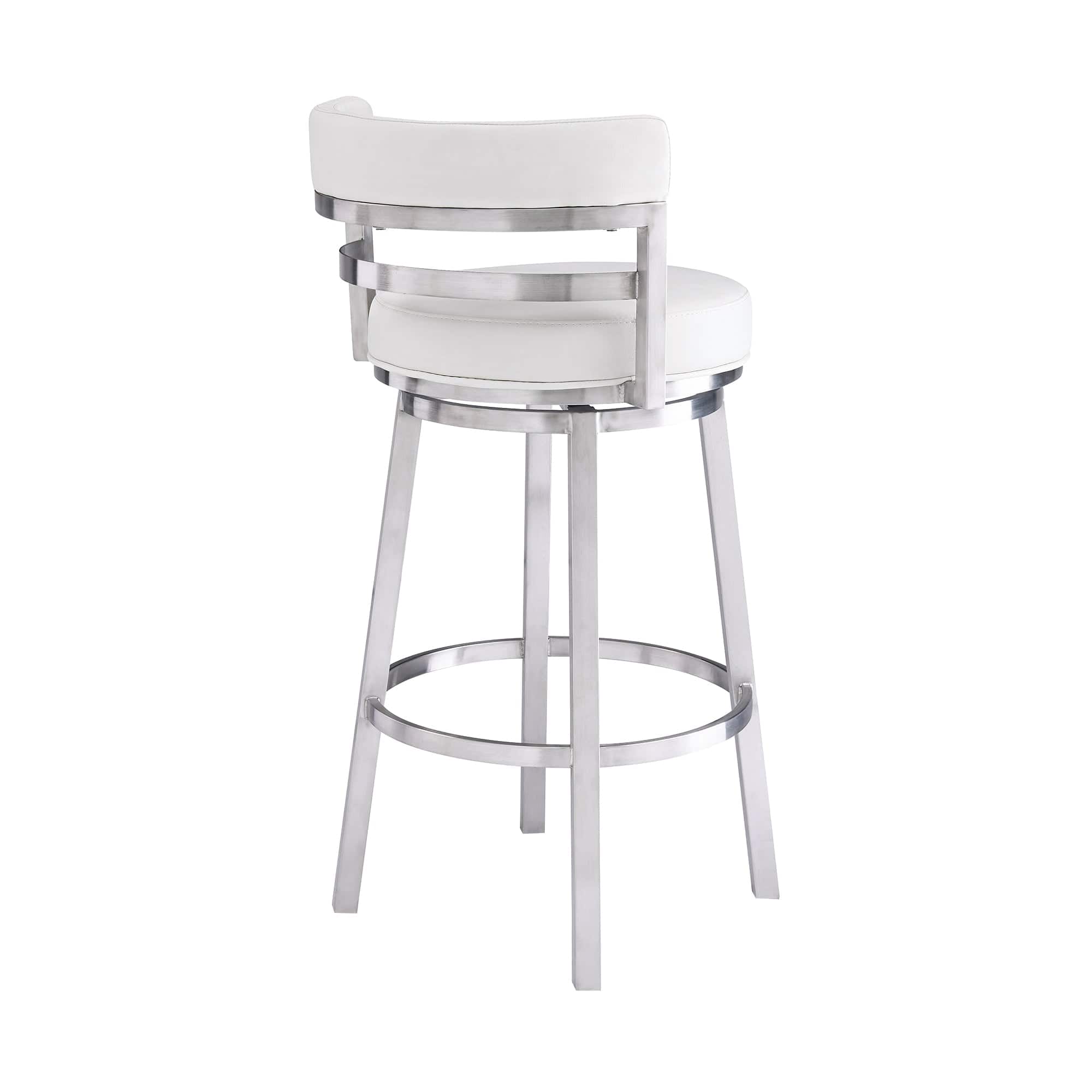 Armen Living Barstool Armen Living | Madrid 30" Bar Height Swivel White Faux Leather and Brushed Stainless Steel Bar Stool | LCMABABSWH30