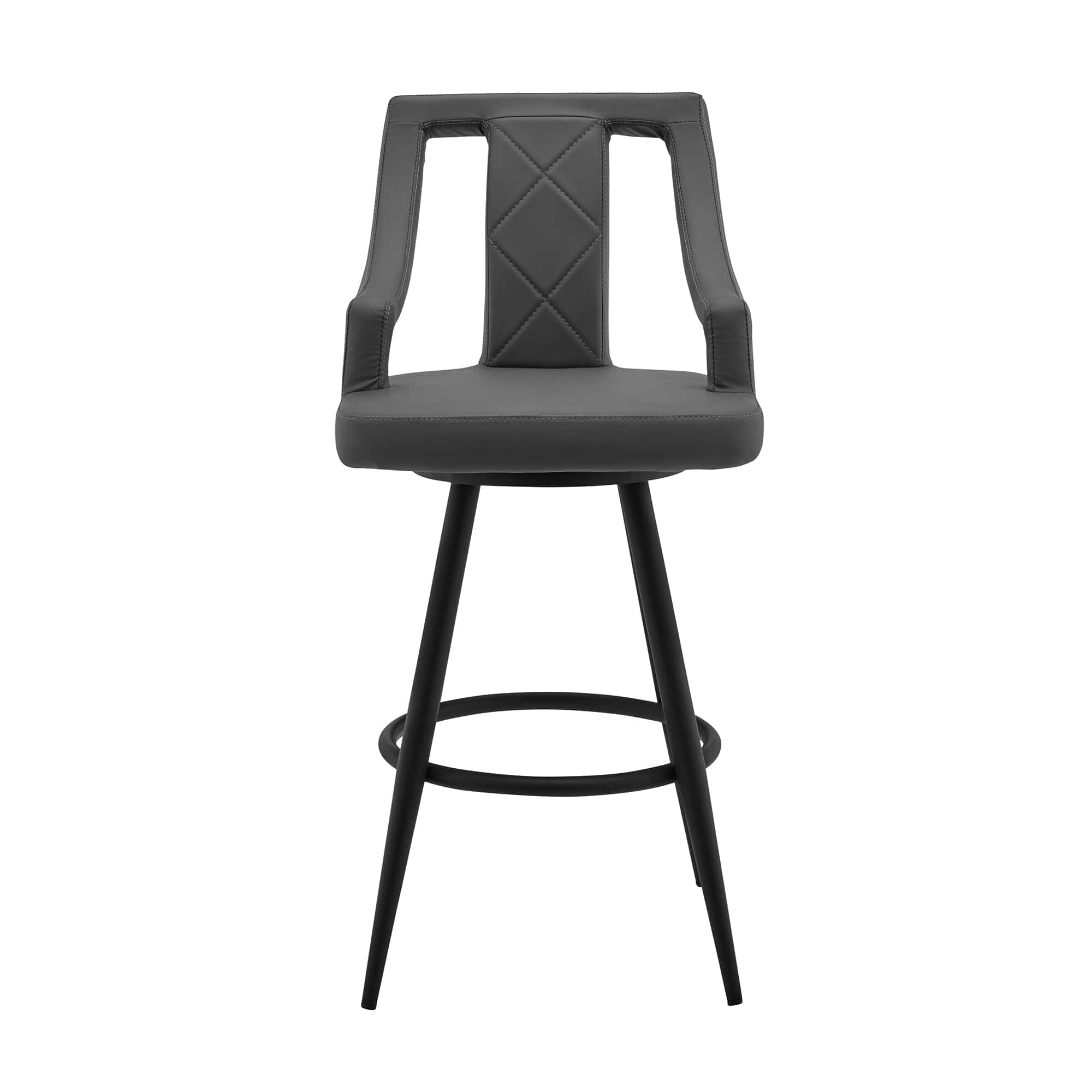 Armen Living Barstool Armen Living - Maxen 26" Gray Faux Leather and Brushed Stainless Steel Swivel Bar Stool | LCMXBABSGR26