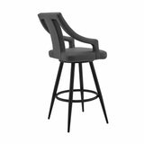Armen Living Barstool Armen Living - Maxen 26" Gray Faux Leather and Brushed Stainless Steel Swivel Bar Stool | LCMXBABSGR26
