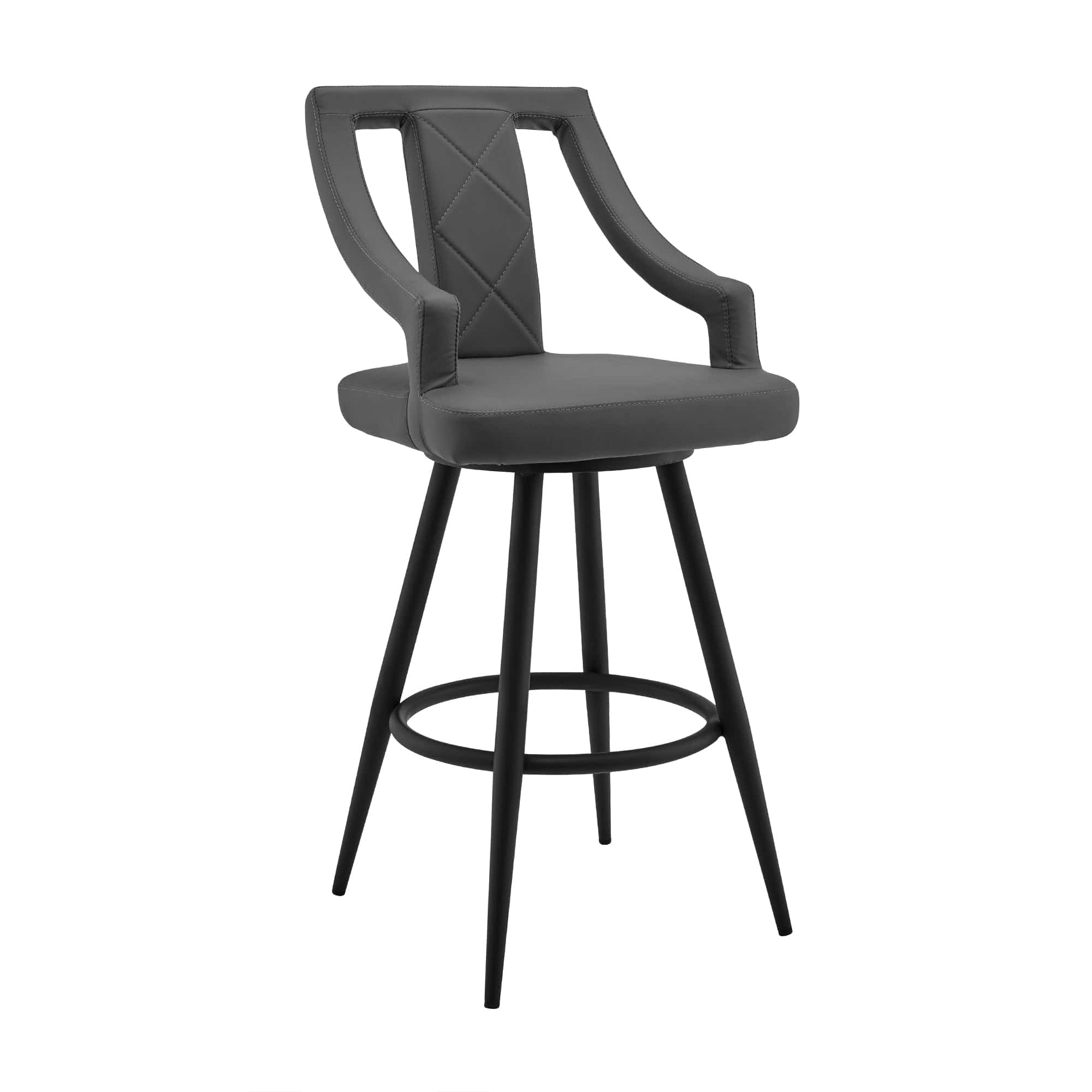 Armen Living Barstool Armen Living - Maxen 30" Gray Faux Leather and Brushed Stainless Steel Swivel Bar Stool | LCMXBABSGR30