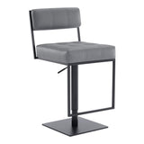 Armen Living Barstool Armen Living - Michele Swivel Adjustable Height Grey Faux Leather and Black Metal Bar Stool | LCMISWBAMBGR