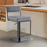 Armen Living Barstool Armen Living - Michele Swivel Adjustable Height Grey Faux Leather and Black Metal Bar Stool | LCMISWBAMBGR
