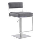 Armen Living Barstool Armen Living | Michele Swivel Adjustable Height Grey Faux Leather and Brushed Stainless Steel Bar Stool | LCMISWBABSGR