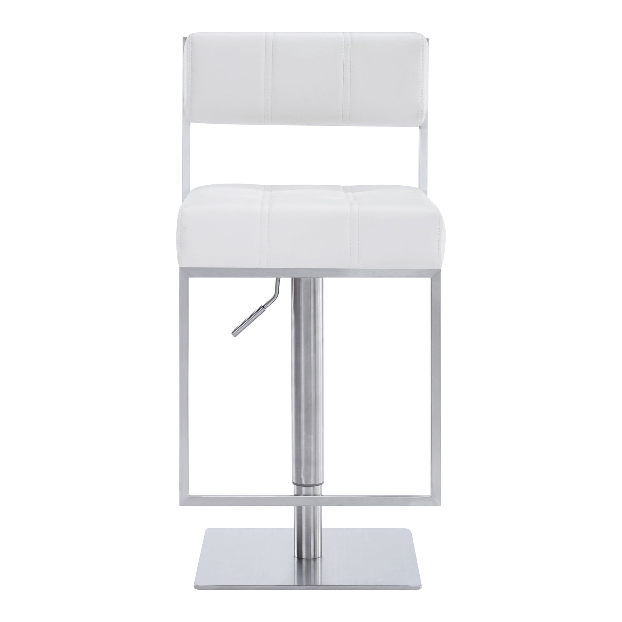 Armen Living Barstool Armen Living - Michele Swivel Adjustable Height White Faux Leather and Brushed Stainless Steel Bar Stool | LCMISWBABSWH