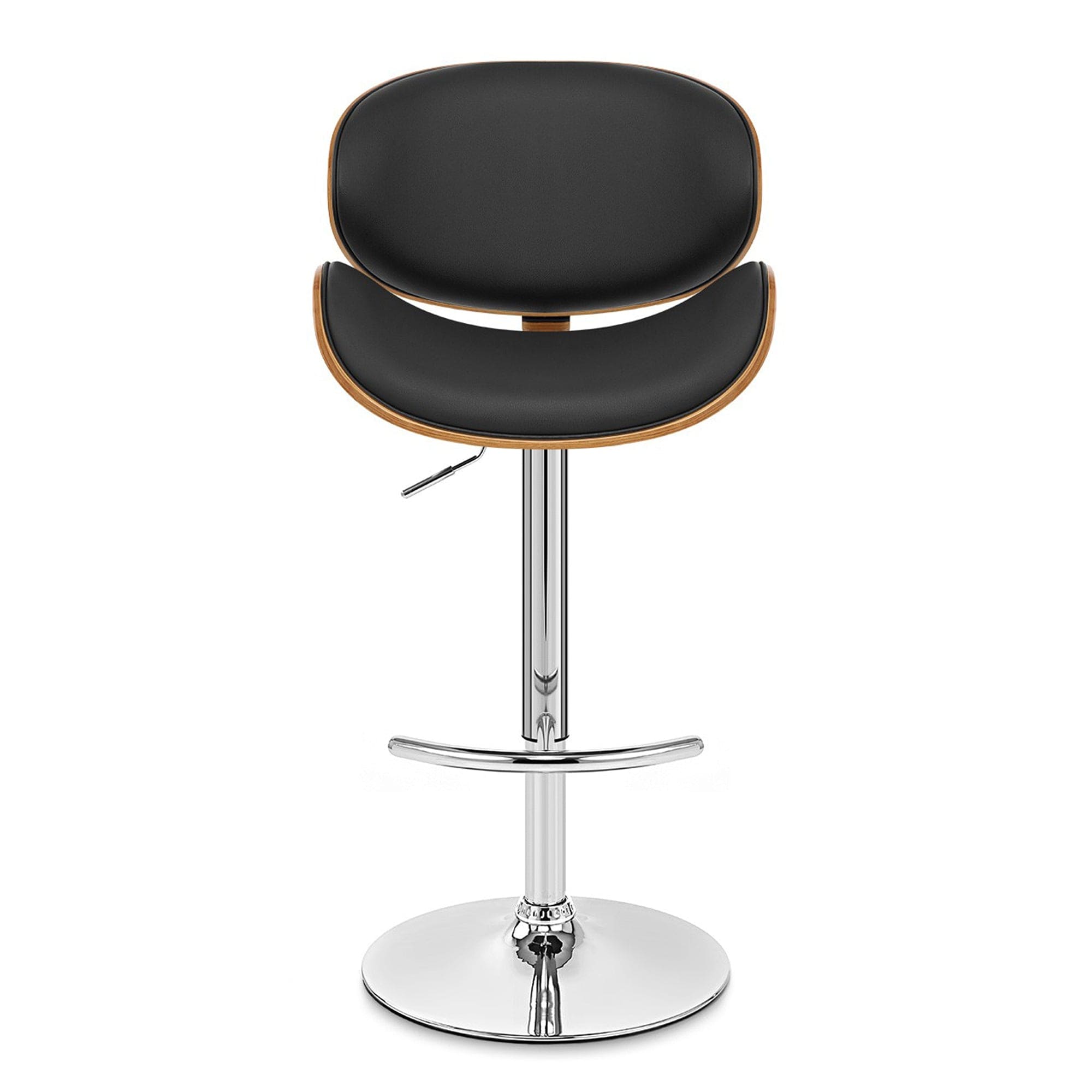 Armen Living Barstool Armen Living - Naples Black Faux Leather Adjustable Height Swivel Walnut Wood and Chrome Base Bar Stool | LCNABABLKWA