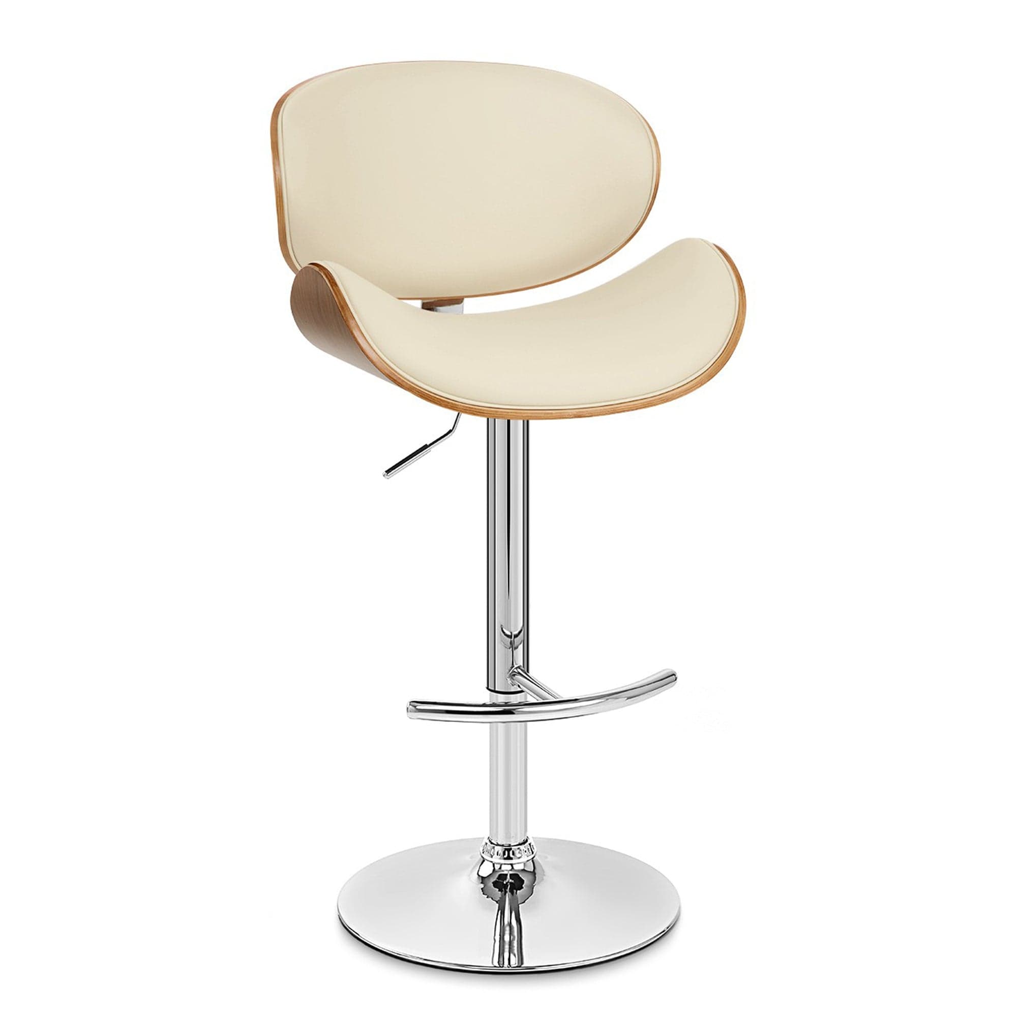 Armen Living Barstool Armen Living - Naples Cream Faux Leather Adjustable Height Swivel Walnut Wood and Chrome Base Bar Stool | LCNABACRWA