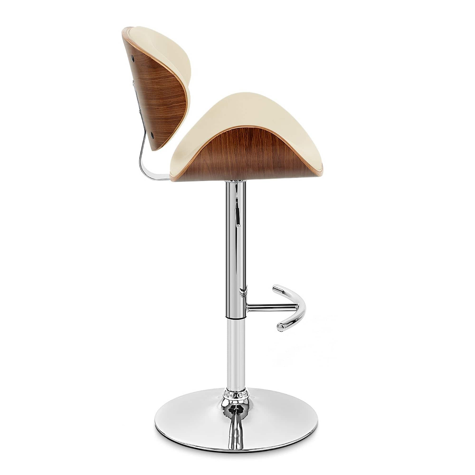 Armen Living Barstool Armen Living - Naples Cream Faux Leather Adjustable Height Swivel Walnut Wood and Chrome Base Bar Stool | LCNABACRWA