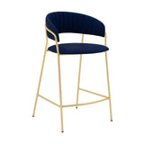 Armen Living Barstool Armen Living | Nara 26" Blue Faux Leather and Metal Counter Height Bar Stool | LCNRBAGLBLU26