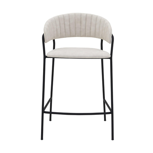 Armen Living Barstool Armen Living | Nara 26" Cream Faux Leather and Metal Counter Height Bar Stool | LCNRBABLCRM26