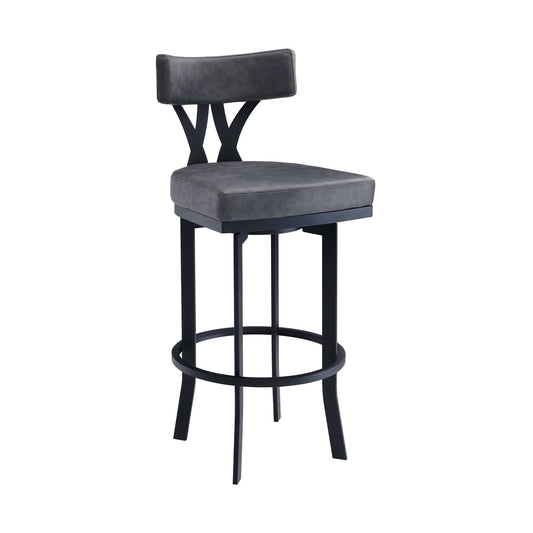 Armen Living Barstool Armen Living | Natalie 30" Bar Height Vintage Grey Faux Leather Upholstery and Black Metal Bar Stool | LCNTBABLVG30