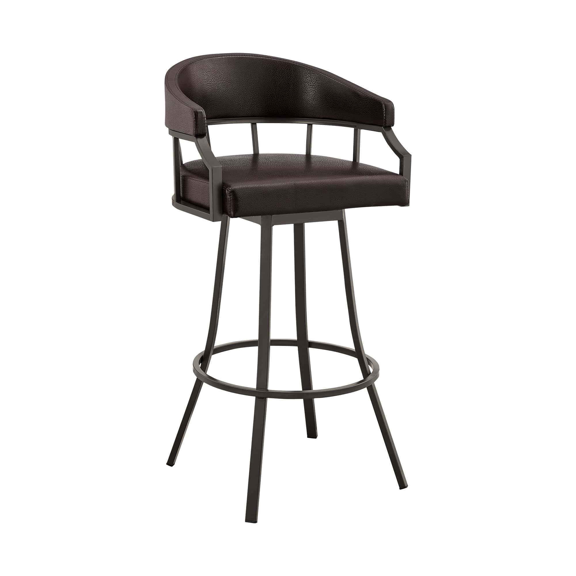 Armen Living Barstool Armen Living | Palmdale 26" Swivel Brown Faux Leather and Java Brown Metal Bar Stool | 795044878134