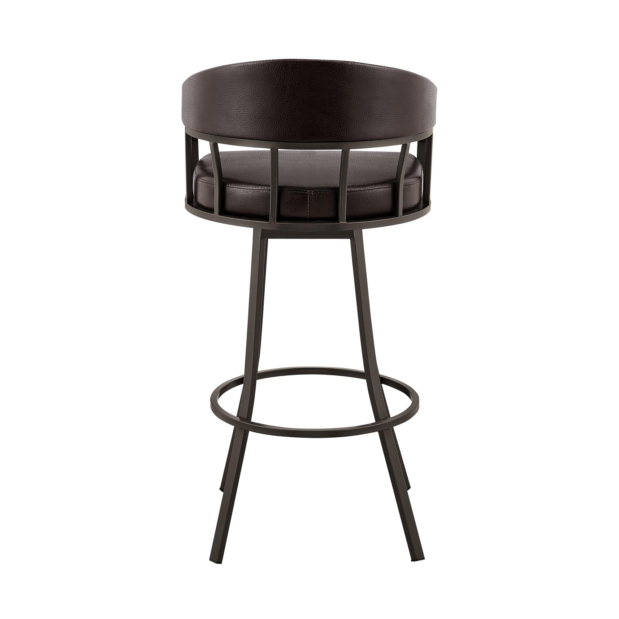 Armen Living Barstool Armen Living | Palmdale 26" Swivel Brown Faux Leather and Java Brown Metal Bar Stool | 795044878134