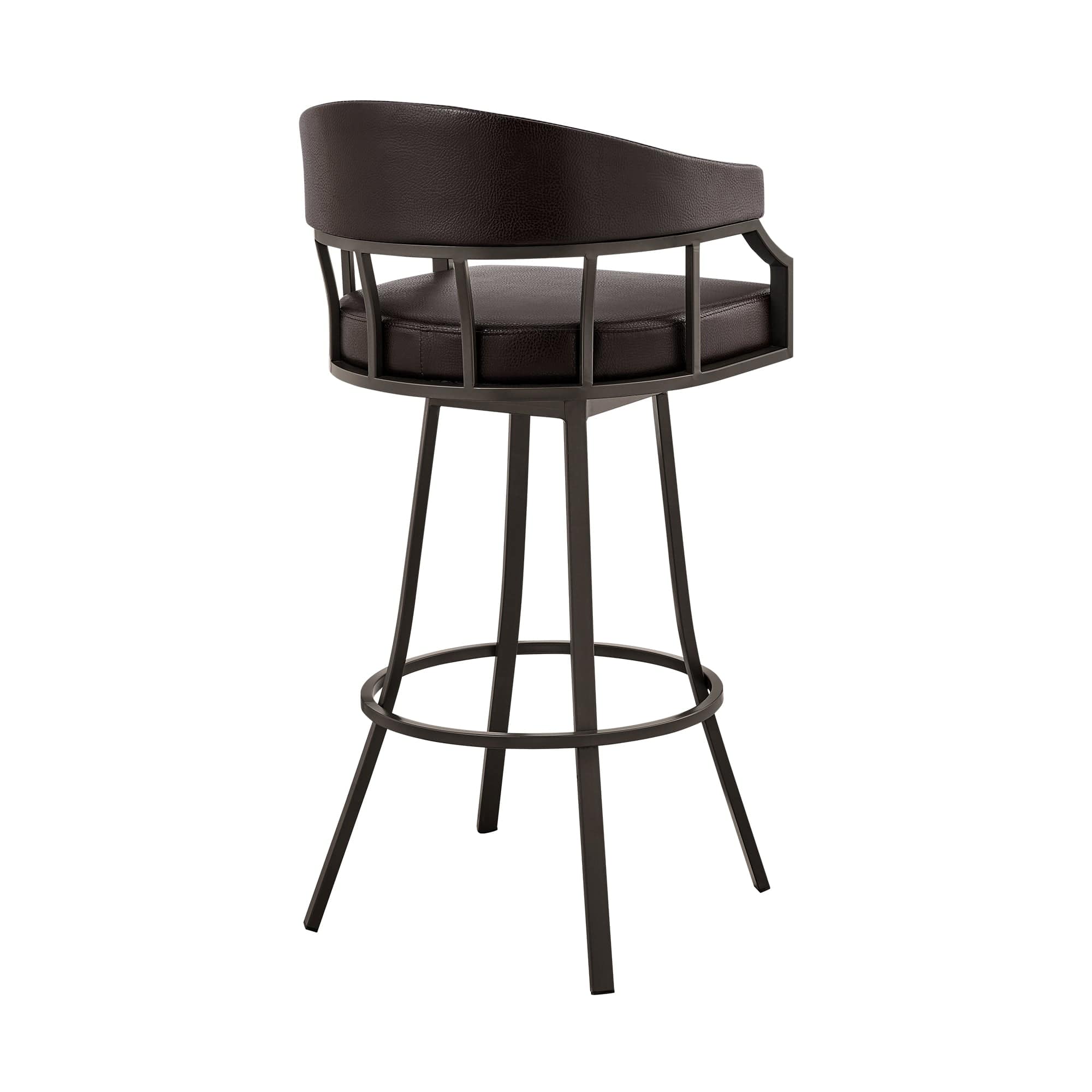 Armen Living Barstool Armen Living - Palmdale 26" Swivel Brown Faux Leather and Java Brown Metal Bar Stool | 795044878134