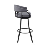 Armen Living Barstool Armen Living | Palmdale 26" Swivel Slate Grey Faux Leather and Black Metal Bar Stool | 795044878196