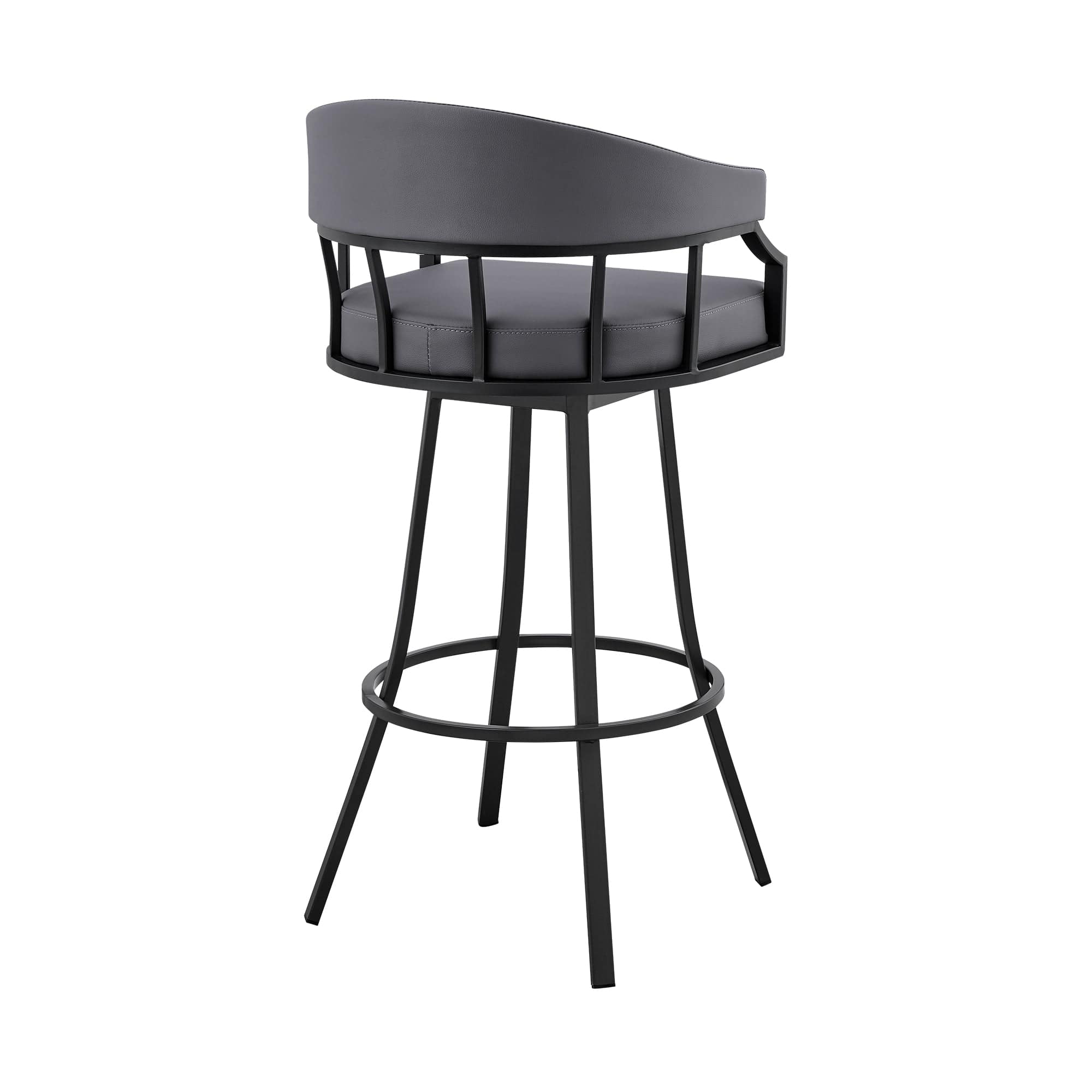 Armen Living Barstool Armen Living | Palmdale 26" Swivel Slate Grey Faux Leather and Black Metal Bar Stool | 795044878196