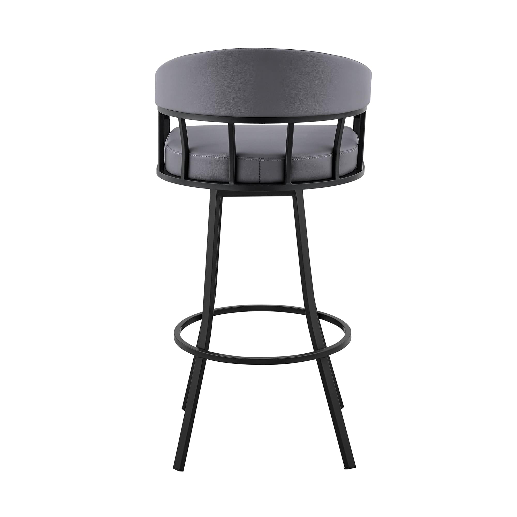 Armen Living Barstool Armen Living | Palmdale 26" Swivel Slate Grey Faux Leather and Black Metal Bar Stool | 795044878196