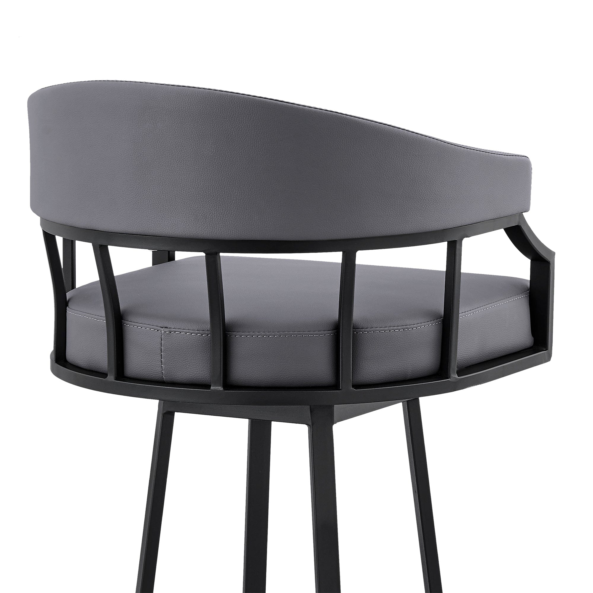 Armen Living Barstool Armen Living | Palmdale 26" Swivel Slate Grey Faux Leather and Black Metal Bar Stool | 795044878196