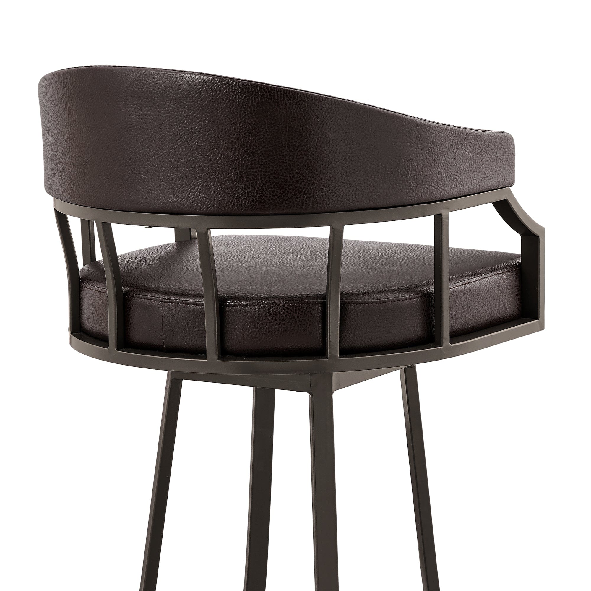 Armen Living Barstool Armen Living | Palmdale 30" Swivel Brown Faux Leather and Java Brown Metal Bar Stool | 795044878141