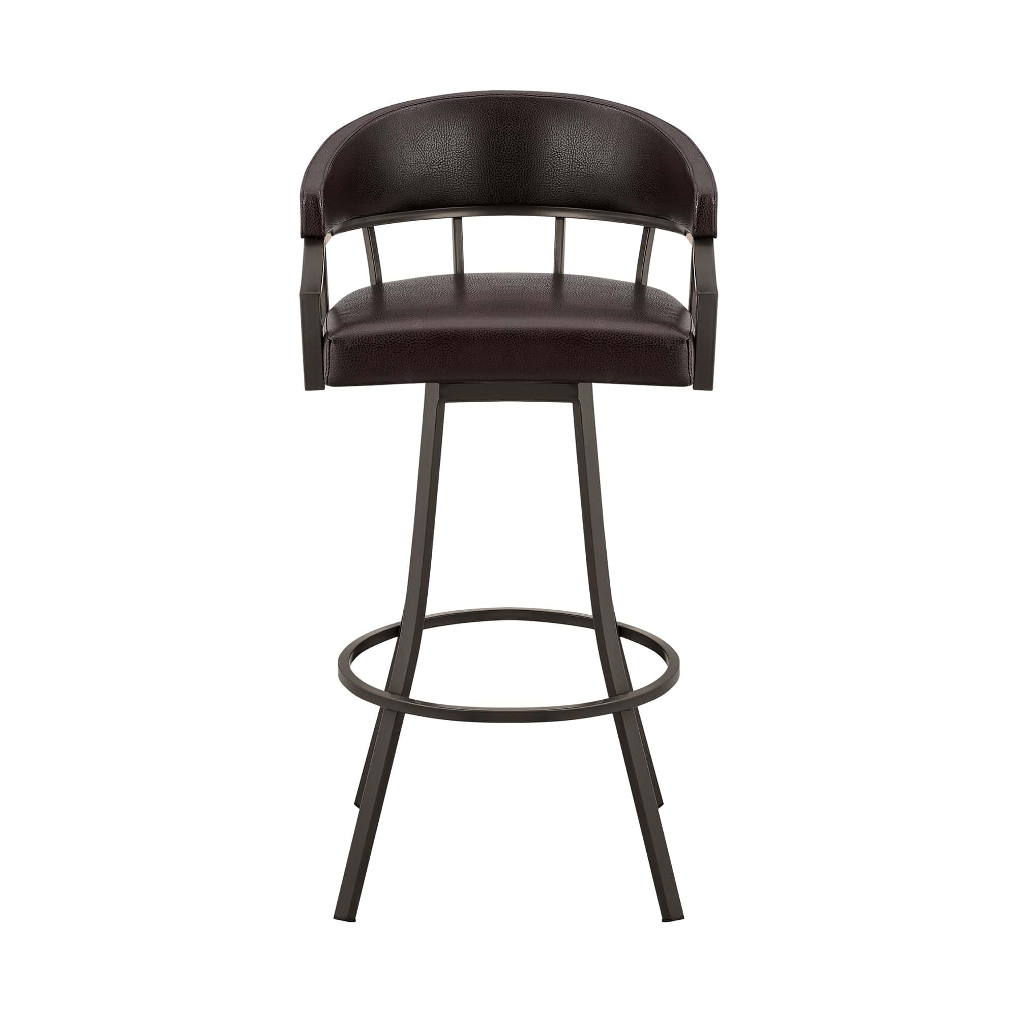 Armen Living Barstool Armen Living - Palmdale 30" Swivel Brown Faux Leather and Java Brown Metal Bar Stool | 795044878141