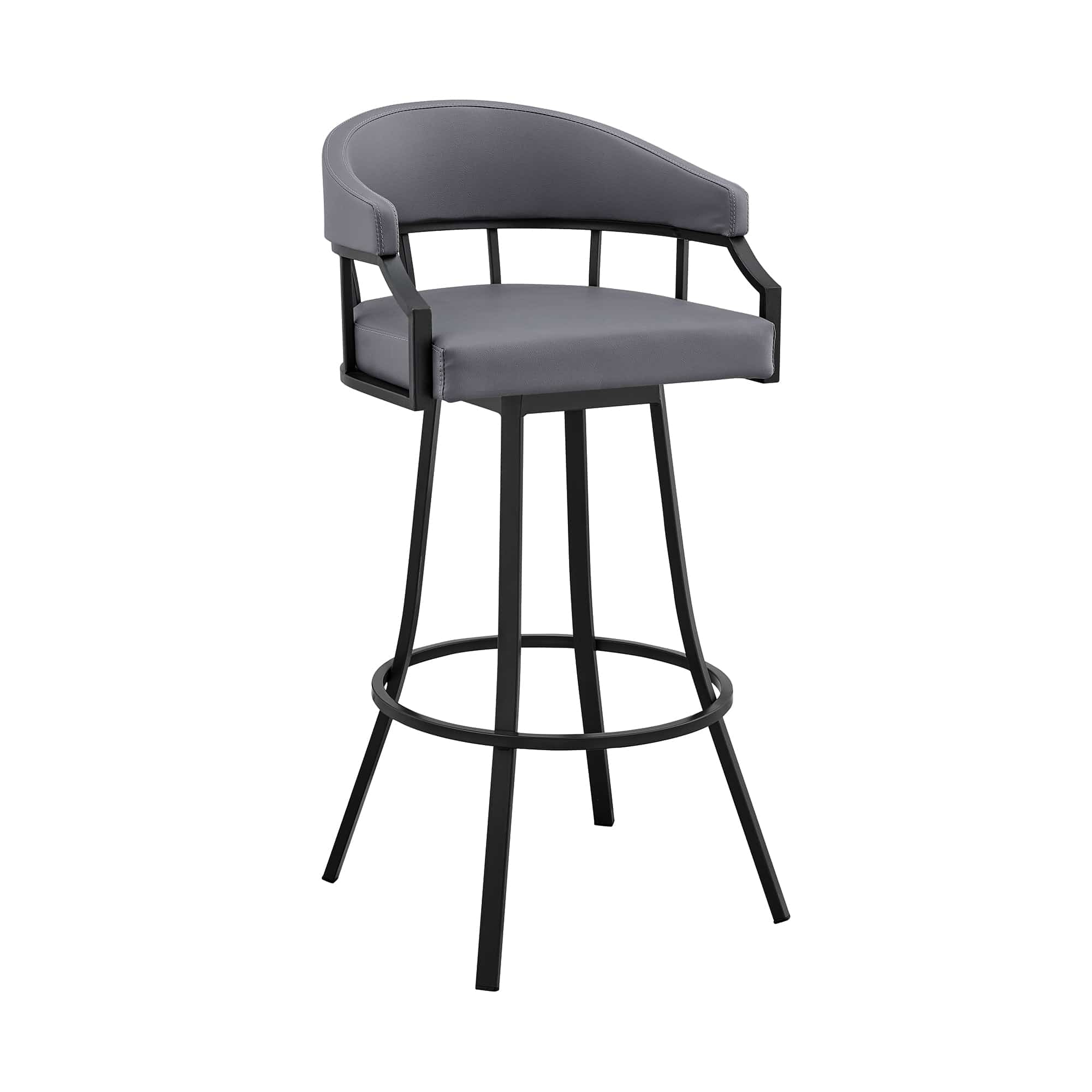 Armen Living Barstool Armen Living | Palmdale 30" Swivel Slate Grey Faux Leather and Black Metal Bar Stool | 795044878202