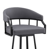 Armen Living Barstool Armen Living | Palmdale 30" Swivel Slate Grey Faux Leather and Black Metal Bar Stool | 795044878202