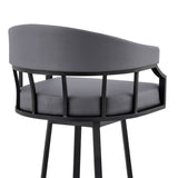 Armen Living Barstool Armen Living | Palmdale 30" Swivel Slate Grey Faux Leather and Black Metal Bar Stool | 795044878202