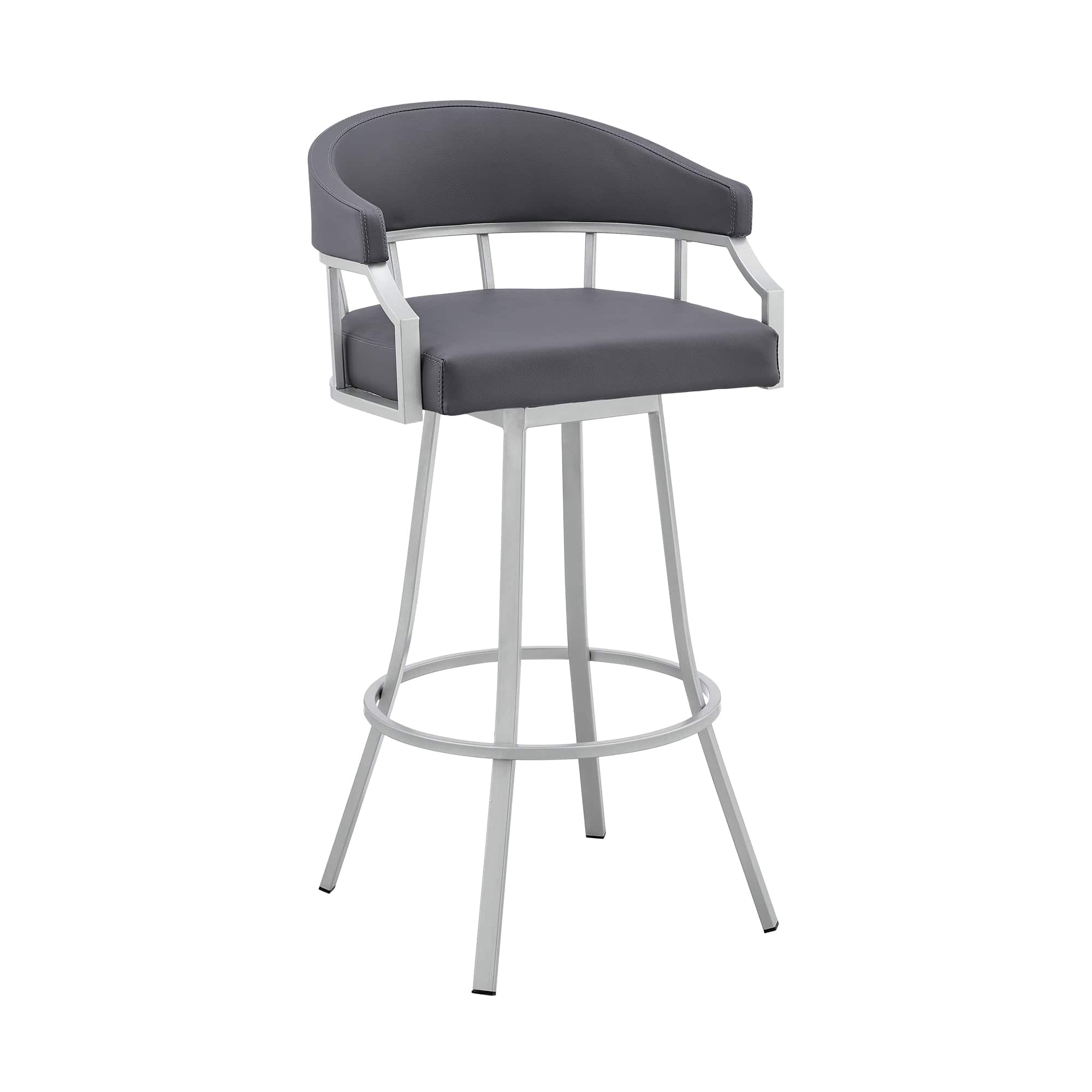 Armen Living Barstool Armen Living | Palmdale 30" Swivel Slate Grey Faux Leather and Silver Metal Bar Stool | 795044878189