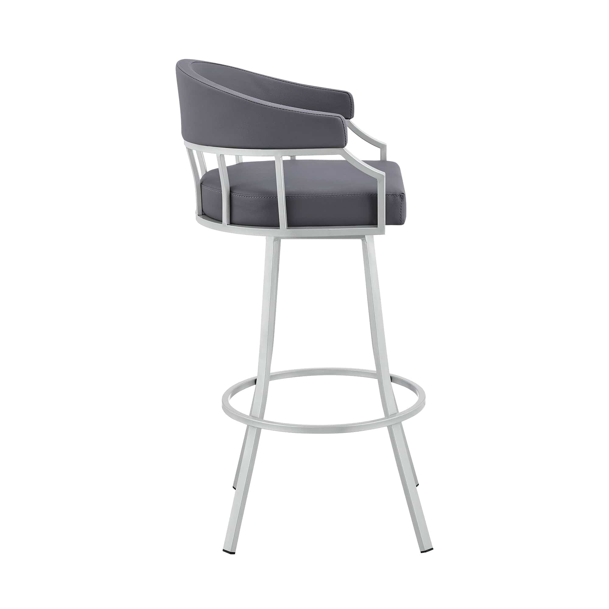 Armen Living Barstool Armen Living | Palmdale 30" Swivel Slate Grey Faux Leather and Silver Metal Bar Stool | 795044878189