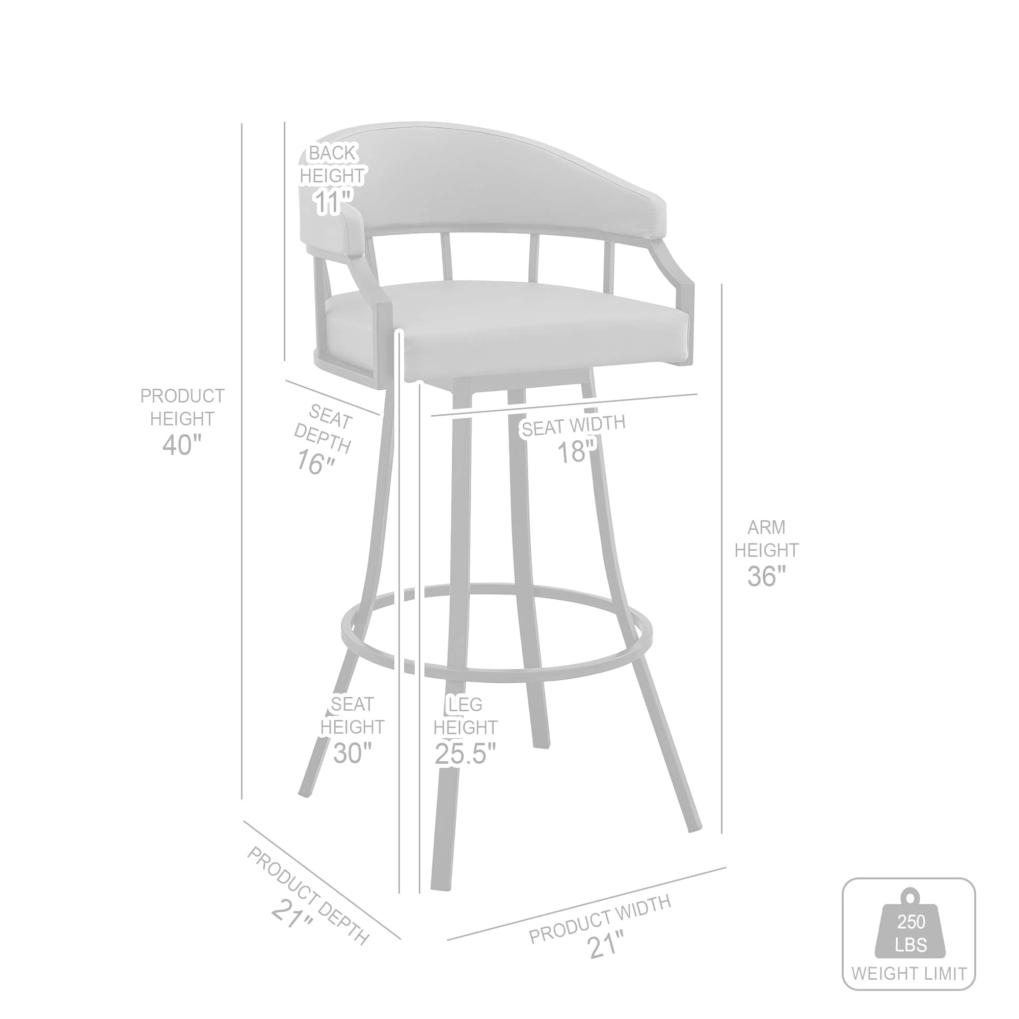 Armen Living Barstool Armen Living | Palmdale 30" Swivel White Faux Leather and Silver Metal Bar Stool | 795044878165