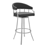 Armen Living Barstool Armen Living | Palmdale Swivel Modern Faux Leather Bar and Counter Stool in Brushed Stainless Steel Finish | 721535752195