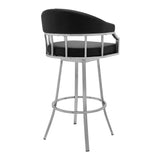 Armen Living Barstool Armen Living | Palmdale Swivel Modern Faux Leather Bar and Counter Stool in Brushed Stainless Steel Finish | 721535752201