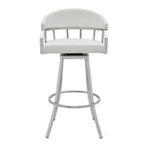 Armen Living Barstool Armen Living | Palmdale Swivel Modern Faux Leather Bar and Counter Stool in Brushed Stainless Steel Finish | 721535752225